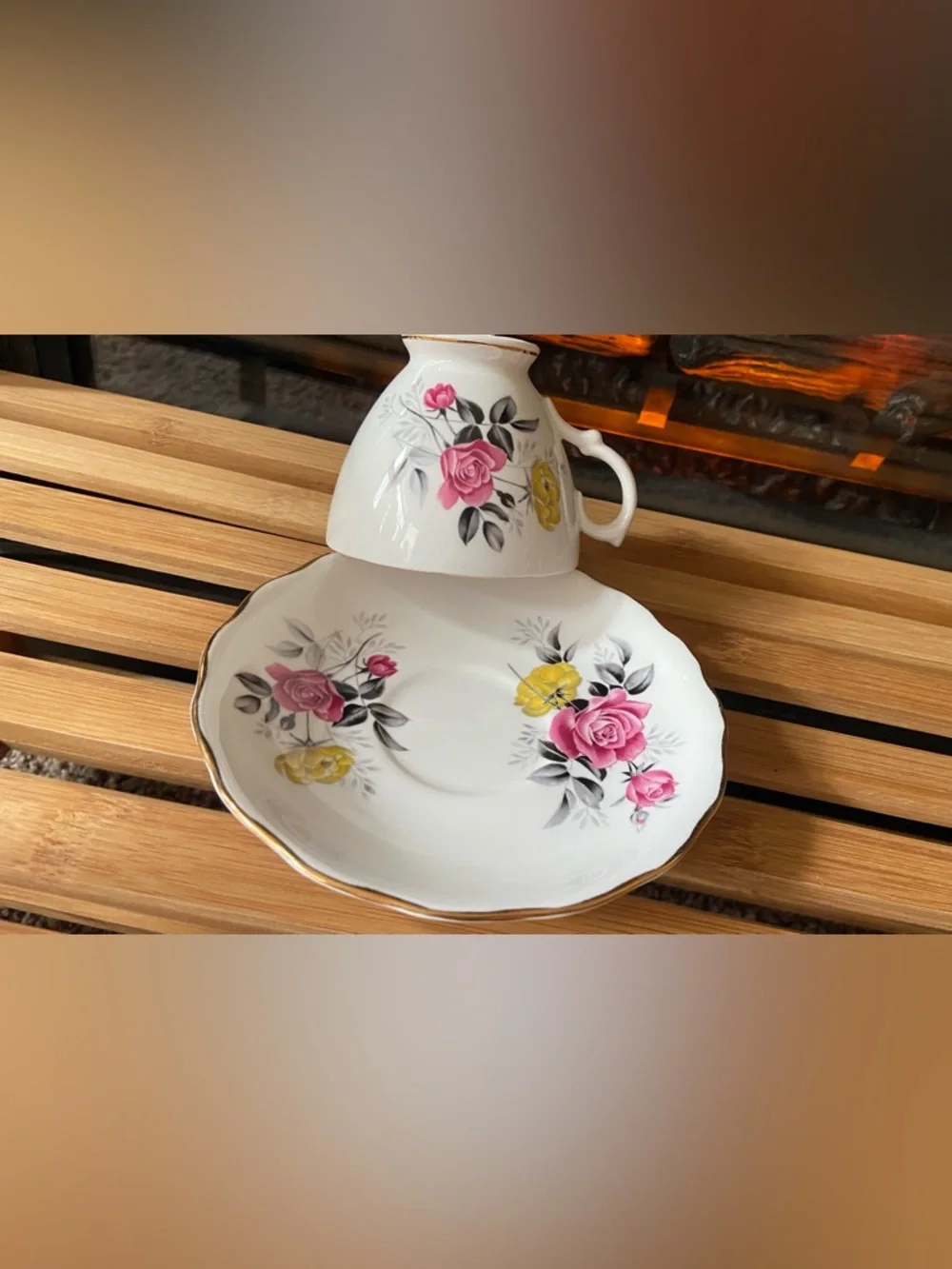 Royal Vale Fine Bone China Tea Cup & Saucer with Pink & Yellow Floral- Beautiful